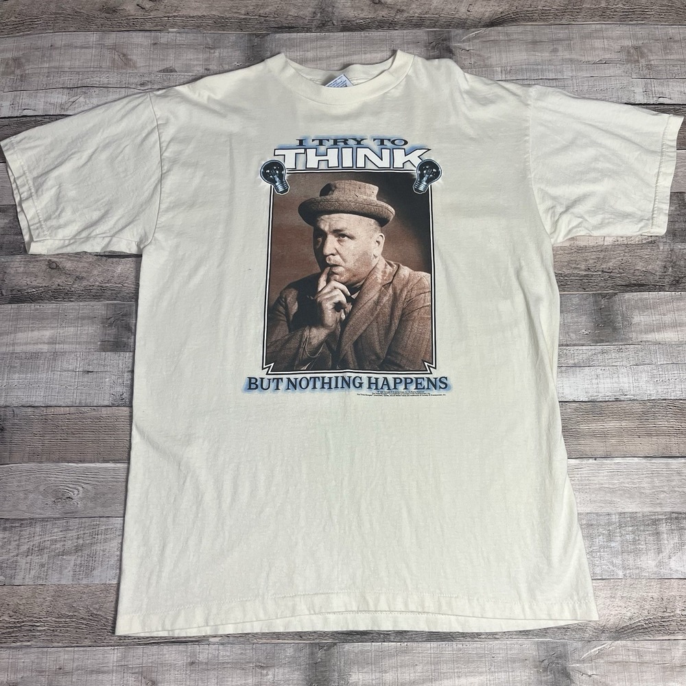 Three Stooges Shirt Size XL White Vintage 90s I Try To Think Curly Funny Tee